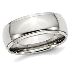 8mm Men's Chisel Stainless Steel Ridged Edge Polished Wedding Band Ring product image