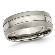 8mm Men's Chisel Titanium Grooved Brushed Wedding Band Ring product image
