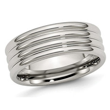 8mm Chisel Stainless Steel Grooved Comfort Fit Wedding Band Ring product image