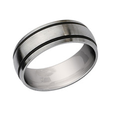 8mm Men's Chisel Stainless Steel with Black Rubber Accent Satin Brushed Wedding Band Ring product image