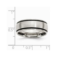 8mm Men's Chisel Stainless Steel with Black Rubber Accent Satin Brushed Wedding Band Ring product image