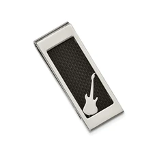 Men's Stainless Steel Black Carbon Fiber Money Clip with Guitar product image