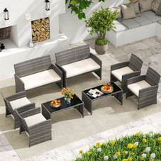 8-Piece Patio Conversation Set with Seat Cushions and Tempered Glass product image