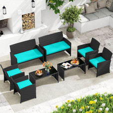 8-Piece Patio Conversation Set with Seat Cushions and Tempered Glass product image