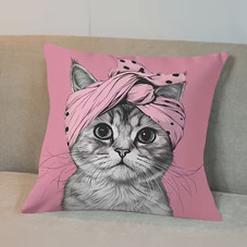 Double-Sided Printed Pink Turban Cat Decorative Pillowcase product image