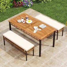 3-Piece Acacia Wood Patio Dining Set with Umbrella Hole and Cushion product image