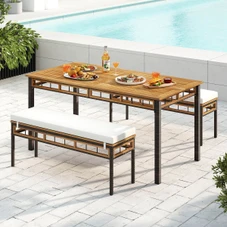 3-Piece Acacia Wood Patio Dining Set with Umbrella Hole and Cushion product image