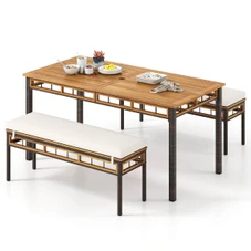 3-Piece Acacia Wood Patio Dining Set with Umbrella Hole and Cushion product image
