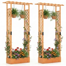89” Wooden Raised Garden Bed with Trellis and Detachable Bottom Panels product image