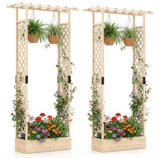 89” Wooden Raised Garden Bed with Trellis and Detachable Bottom Panels product image
