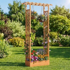 89” Wooden Raised Garden Bed with Trellis and Detachable Bottom Panels product image