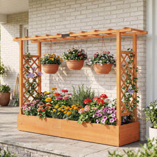 Wooden Raised Garden Bed with Trellis and Hanging Roof product image