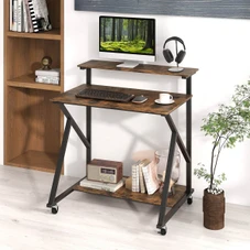 Rolling Computer Desk with Charging Station and Open Storage Shelf product image