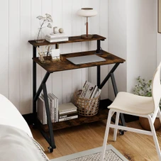 Rolling Computer Desk with Charging Station and Open Storage Shelf product image