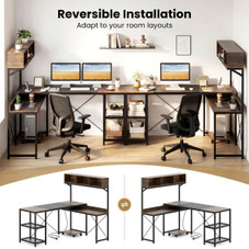  L-Shaped Computer Desk with Power Outlets and 2 Metal Mesh Shelves product image