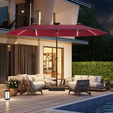 15ft Double-Sided Patio Umbrella with Solar Lights and Base Included product image