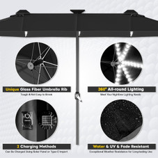 15ft Double-Sided Patio Umbrella with Solar Lights and Base Included product image