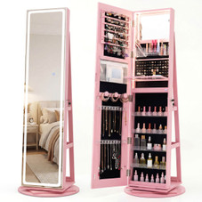 360° Swivel Jewelry Cabinet with LED Lights and Full-Length Mirror product image
