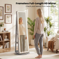360° Swivel Jewelry Cabinet with LED Lights and Full-Length Mirror product image