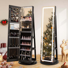 360° Swivel Jewelry Cabinet with LED Lights and Full-Length Mirror product image