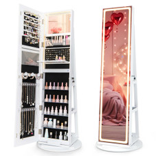 360° Swivel Jewelry Cabinet with LED Lights and Full-Length Mirror product image