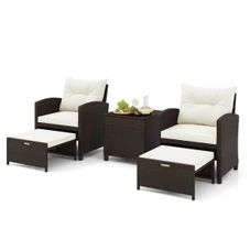 5-Piece Patio Rattan Furniture Set with 2 Ottomans and Tempered Glass  product image