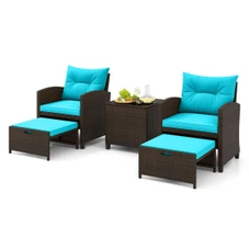 5-Piece Patio Rattan Furniture Set with 2 Ottomans and Tempered Glass  product image