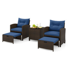 5-Piece Patio Rattan Furniture Set with 2 Ottomans and Tempered Glass  product image