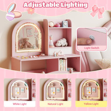 Princess Girls Makeup Vanity Desk with 3-Color LED Lighted Mirror product image