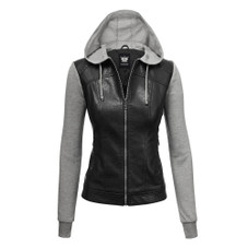 Lock & Love Faux Leather Full-Zip Hoodie Sweatshirt Jacket product image