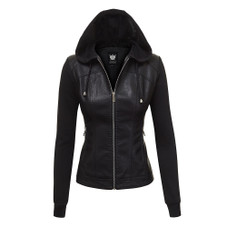 Lock & Love Faux Leather Full-Zip Hoodie Sweatshirt Jacket product image