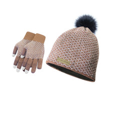 Women's Diamond Pom Hat with Fleece and Texting Winter Gloves Set (3-Piece) product image