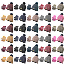 Women's Diamond Pom Hat with Fleece and Texting Winter Gloves Set (3-Piece) product image