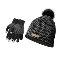 Women's Diamond Pom Hat with Fleece and Texting Winter Gloves Set (3-Piece) product image