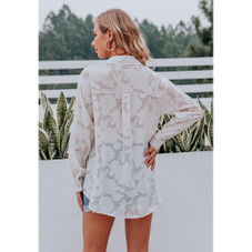 Women's Sheer Floral Pattern Button-Down Blouse product image