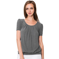 Women's Scoop Neck Short Sleeve Front-Pleated Blouse product image