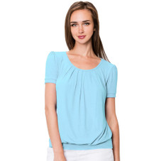 Women's Scoop Neck Short Sleeve Front-Pleated Blouse product image