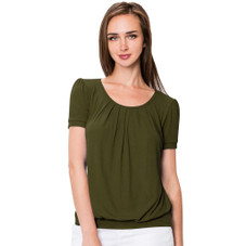 Women's Scoop Neck Short Sleeve Front-Pleated Blouse product image