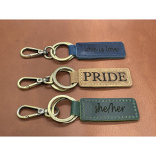 Distressed Leather Custom Engraved Pride Keychain product image