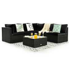 6-Piece Rattan Patio Furniture Set with Glass Top Table product image