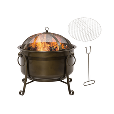 Outdoor Fire Pit Patio Heater with BBQ Grill, Screen Cover, Fire Poker product image