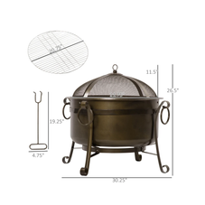 Outdoor Fire Pit Patio Heater with BBQ Grill, Screen Cover, Fire Poker product image