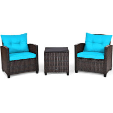 3-Piece Rattan Patio Furniture Set with Large Cushions product image