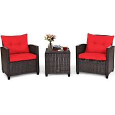 3-Piece Rattan Patio Furniture Set with Large Cushions product image