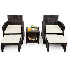 5-Piece Patio Rattan Wicker Furniture Set with Ottoman & Tempered Glass Coffee Table product image