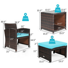 5-Piece Patio Rattan Wicker Furniture Set with Ottoman & Tempered Glass Coffee Table product image