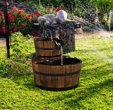 Wooden 2-Tier Barrel Waterfall Fountain product image
