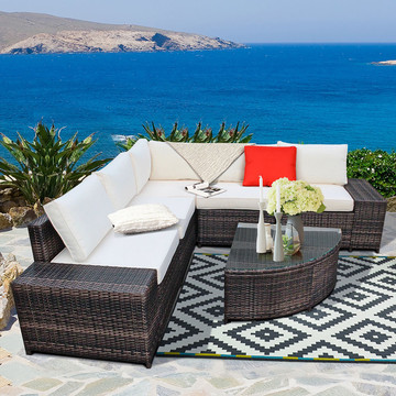 6-Piece Wicker Patio Sectional Sofa Set with Tempered Glass Coffee Table product image 6-Piece Wicker Patio Sectional Sofa Set with Tempered Glass Coffee Table product image