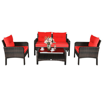 Rattan 4-Piece Loveseat & Chairs Patio Furniture Set  product image Rattan 4-Piece Loveseat & Chairs Patio Furniture Set  product image