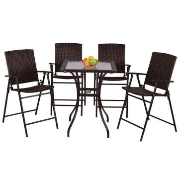 5-Piece Rattan and Glass Bar Height Dining Table Patio Set product image 5-Piece Rattan and Glass Bar Height Dining Table Patio Set product image